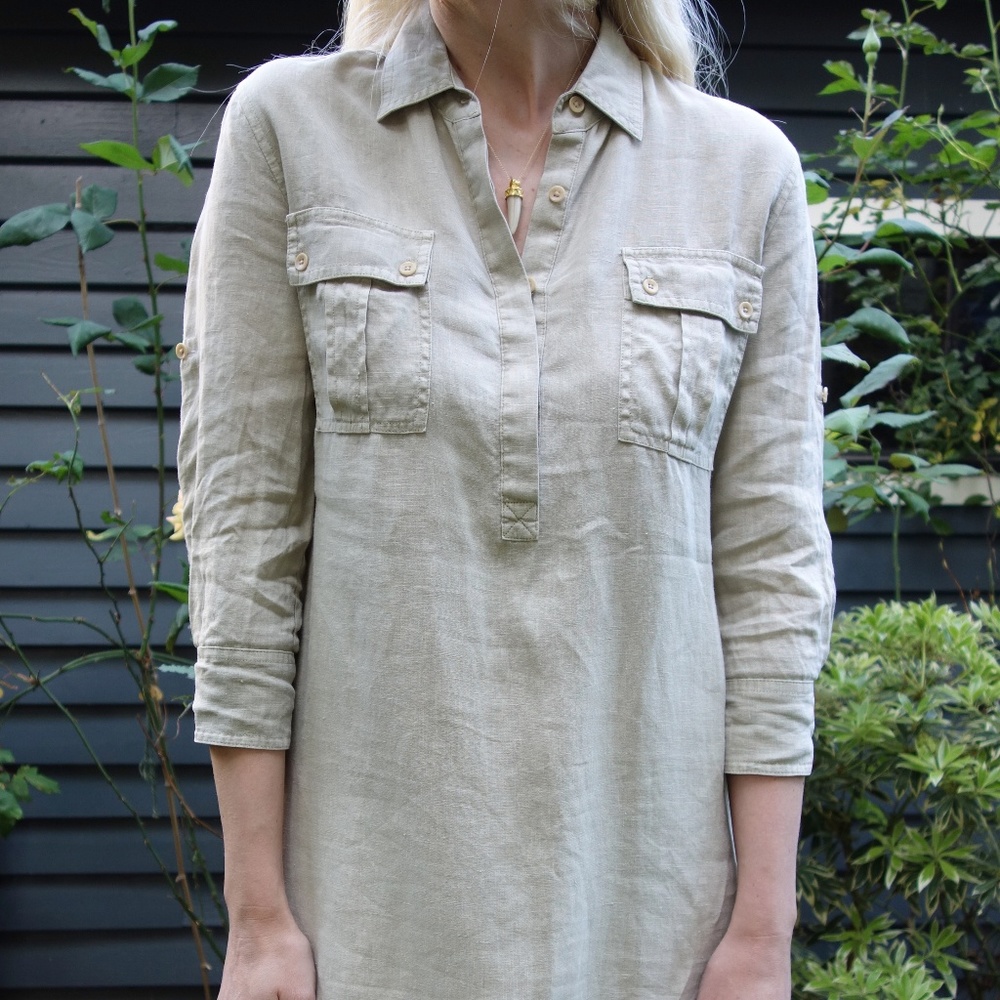Vintage Tan Linen Safari Dress